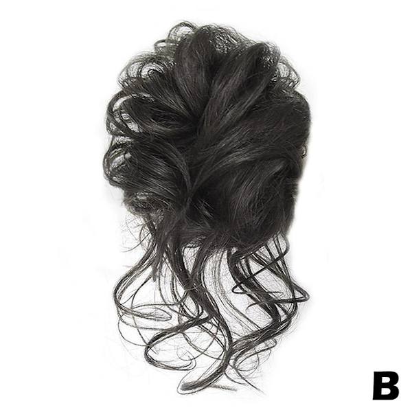 Lockig Messy Bun Hårstycke Scrunchie Upprullad Hårknut Hästsvans-Hårförlängningar Äkta som mänskligt hår Brown black one size