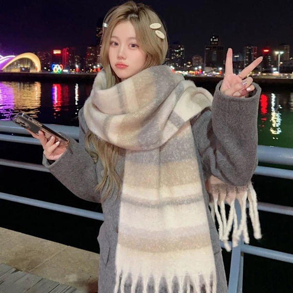 Koreansk Stil Randig Rutig Halsduk Klassisk Fransad Tofsar Halsduk Höst Mjuk Lång Fuskpäls Vinter R3P3 Pink One size