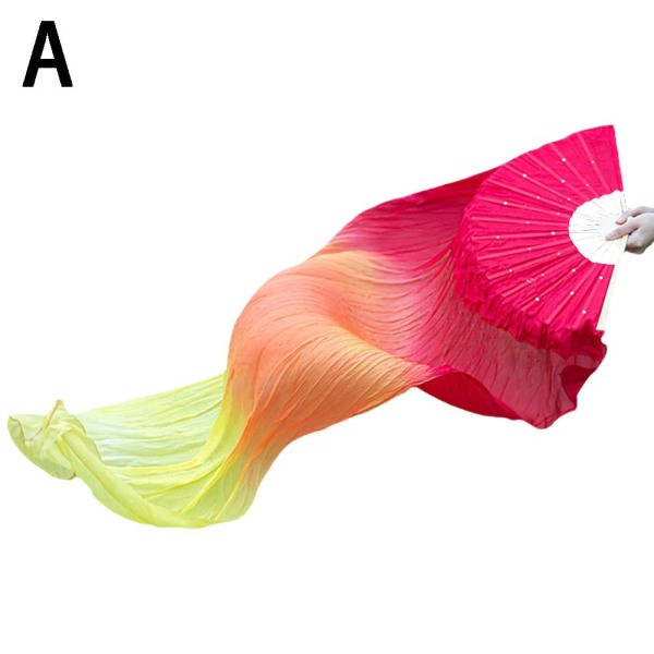Gradient Dubbelsidig satin Dans Fan Craft - 150 cm Längd för W Red+Orange+Yellow one size