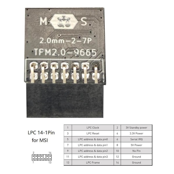 GIGABYTE GC-TPM2.0_S 2.0 TPM-modul (12-stifts 12-1) LPC-plattform 2.0 E7G3 TPM H5J6 FOR MSI LPC 14 PIN One-size