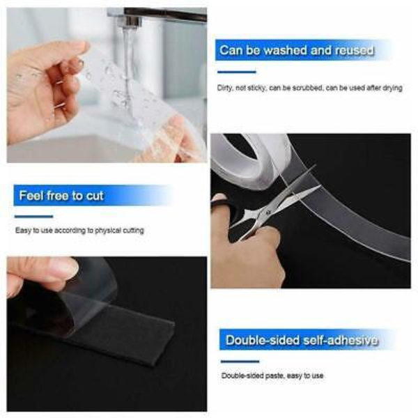 Dubbelhäftande Klar Tejp i Flera Storlekar DIY Hantverk Lim Kök-Badrum TransparentH 1mm*3cm*2m