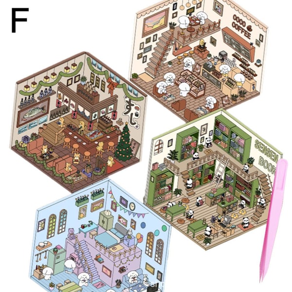 4 Set DIY 3D Hus Klistermärken, Roliga DIY Klistermärken Scen Skapa Din Egen F 4PCS