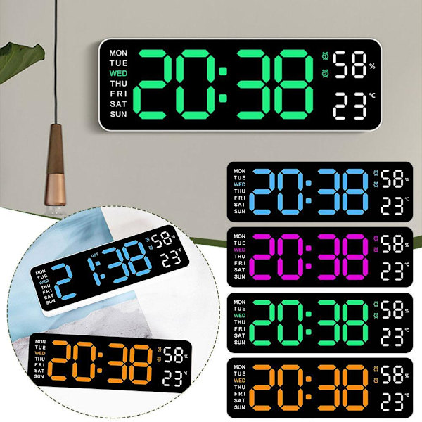 Med kalenderdatum Temperatur LED Stor Display USB Digital Väggklocka R9 Black shell green light 1pcs