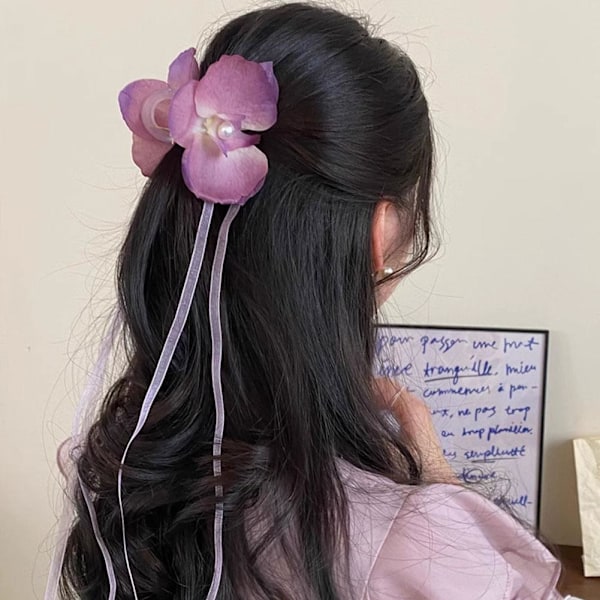 Koreansk version av Phalaenopsis orkidé tofs streamer för kvinnor med hög hästsvans accessoar O1 red one-size