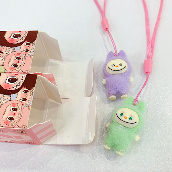 Tecknad Labubu Resin Flocking Docka Blind Box Hänge Söta Bokväska Tillbehör Skrivbord Söta Roliga Små Ornament First generation 1pcs