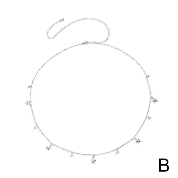 Midjekedja i retrostil med stjärnhänge, mode midjeband kropp Silvery 1pcs