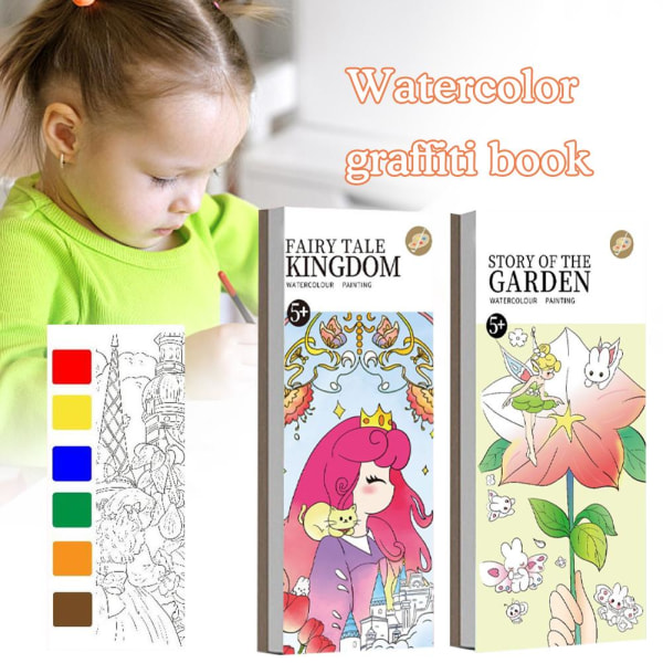 12x barnficka akvarell målarbok DIY målarbok gåva fairy tale onesize