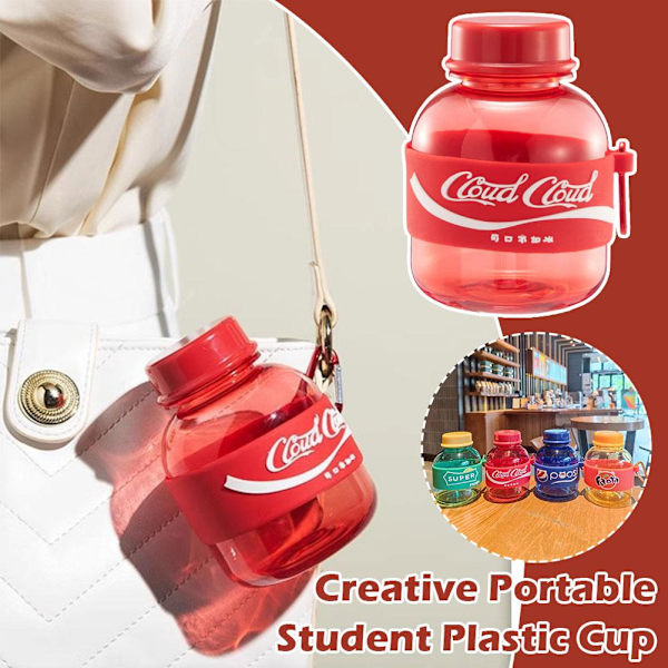 Bärbar mini-plastvattenkopp förseglad Creative Portable Cute St red 330ML