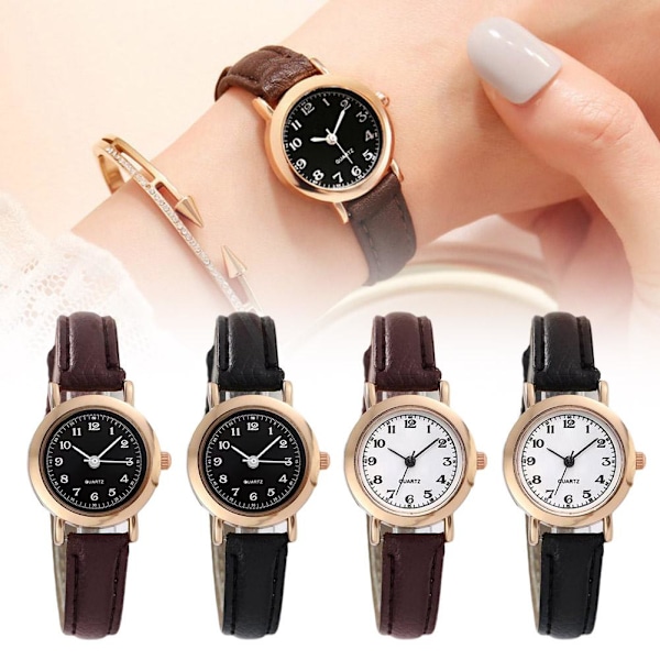 Ny Vintage Quartz Klocka Rund Urtavla Klocka Casual Bälte Quartz Pu Rem Klocka Läder B9G6 White Black