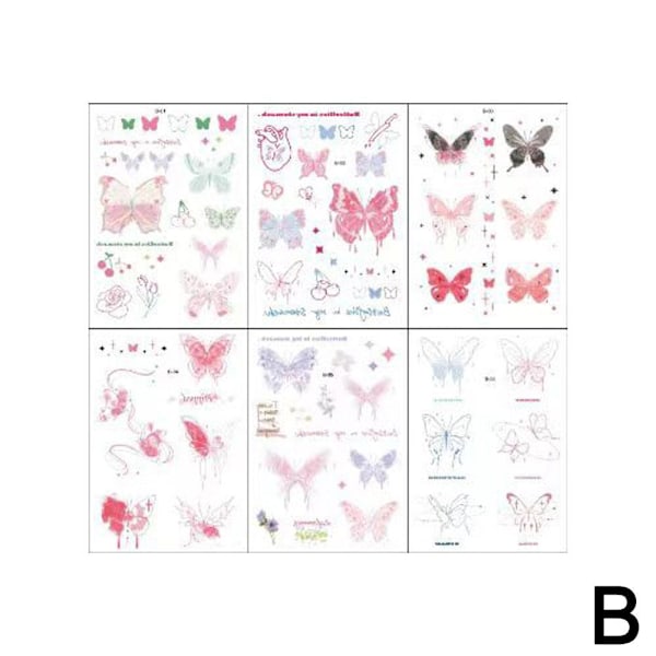 6 st Färgglada Krit-Tatueringar Fjärils-Tatueringar W 2color 6pcs