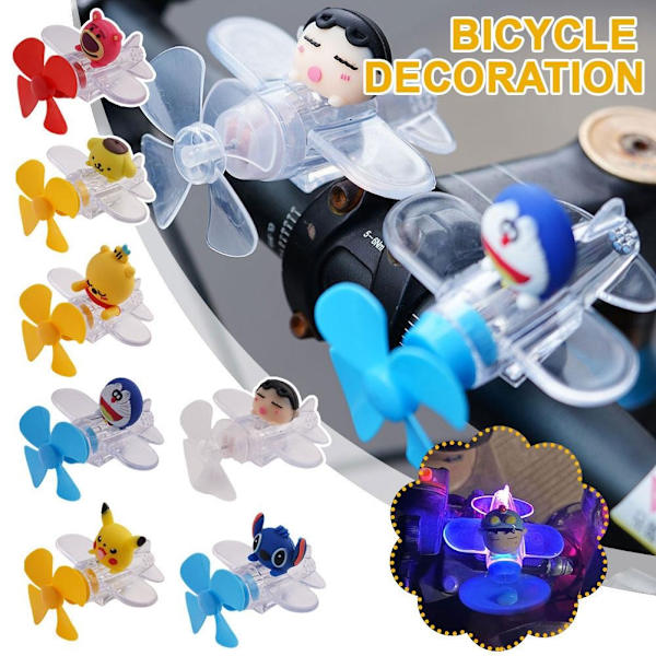 Ny Tecknad Litet Flygplan Dekoration Vindkraftgenerering LED-Ljus Motorcykel Flygplansprydnad För Motorcyklar Elfordon Vindenergi Transparent colour 1pc