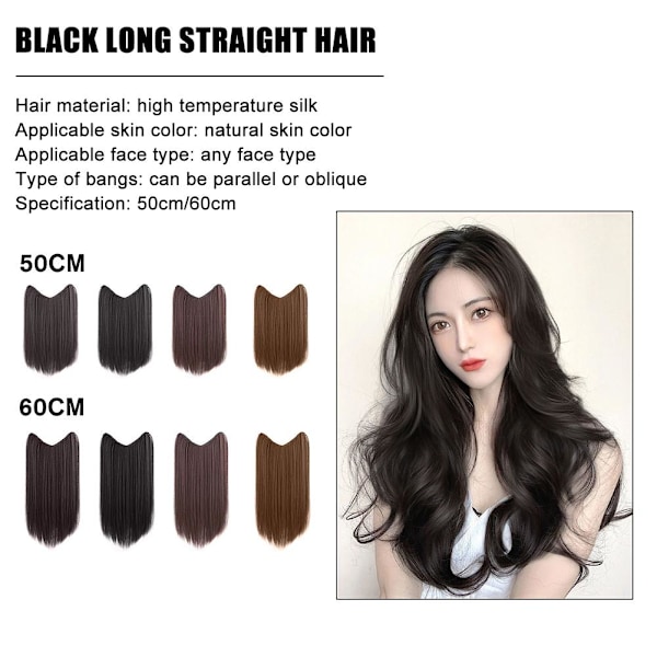 Hårförlängning Lång Rak Clip In One Piece Färg Syntetisk Hårstycke Lo A2F6 dark brown 60CM