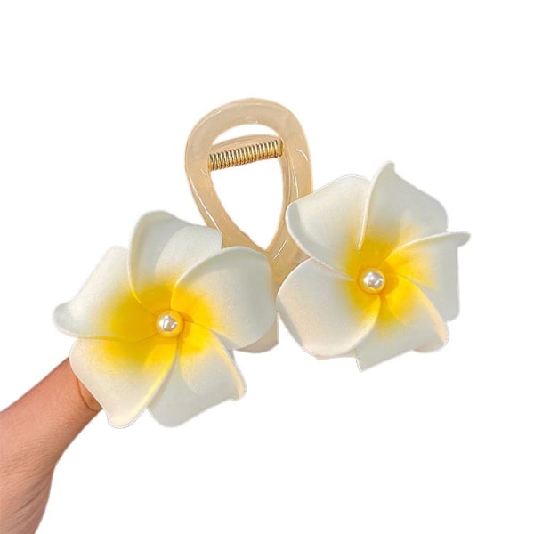 2025 Ny Bohemisk Gul Plumeria Blomma Pärla Hårprydnad Hårklämma YellowC two flowers