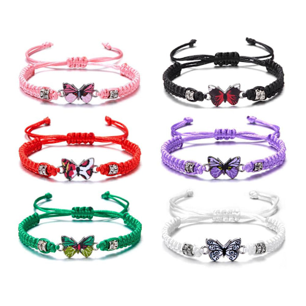 Enkelt flätat snöre armband för kvinnor blå fjäril justerbar flickpresent C0 Red One size