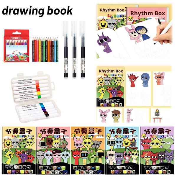 Sprunki Rytm Box Barn Handritningsbok Spårningsbok Grundläggande Introduktionsmålningsbok Målarbok För D2u8 C One size