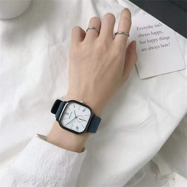 Fashion Damklocka Läderarmband Enkel Elegant Ins Stil Fyrkantig Quartzklocka A One size