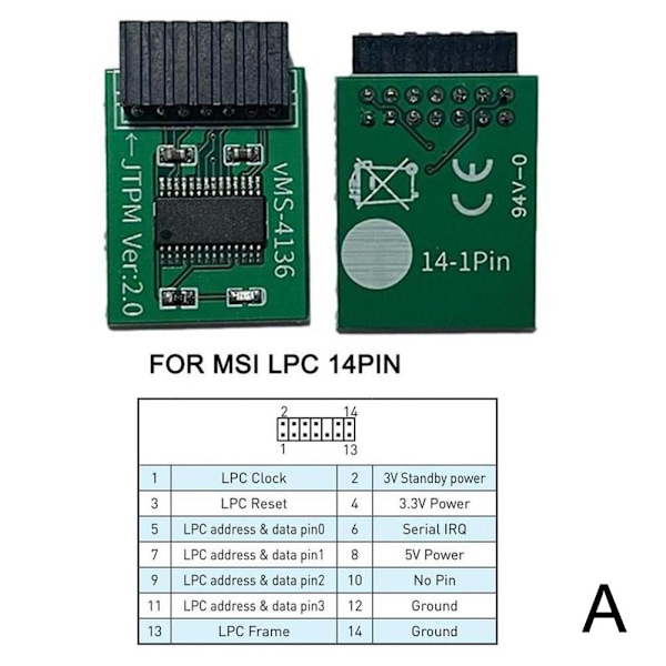 TPM2.0-säkerhetsmodul stöder moderkort med flera märken 20-1-stift black For MSI LPC 14pin