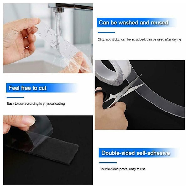 Dubbelhäftande Klar Tejp i Flera Storlekar DIY Hantverk Lim Kök-Badrum TransparentH 1mm*3cm*2m