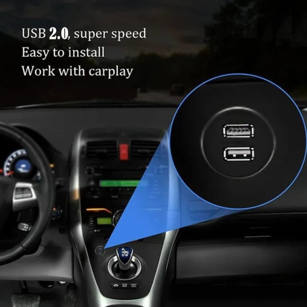 Square Car Dashboard Flush Mount USB 3.0 Hane Till Hona Extensio 1m one size