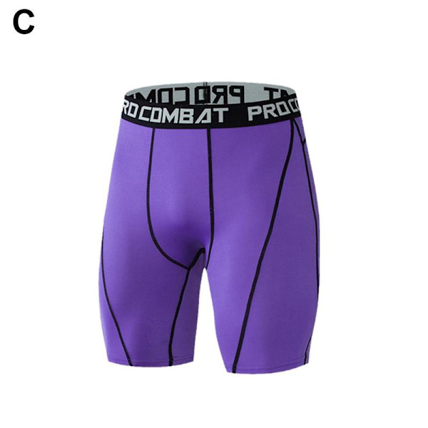 Kompressionsbyxor Sportshorts Elastiska män Snabbtorkande Breat purple M