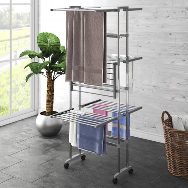 Tøjstativ 3 Niveauer på Rullende Hjul 60 x 70 x 129 cm Foldbart Aluminium Sølv Silver