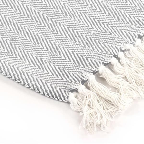 Plaid i Hørflet 125 x 150 cm Grå – Blød Tæppe med Frynser Grå
