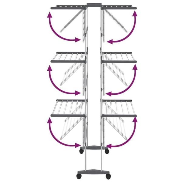 Tøjstativ 3 Niveauer på Rullende Hjul 60 x 70 x 129 cm Foldbart Aluminium Sølv Silver