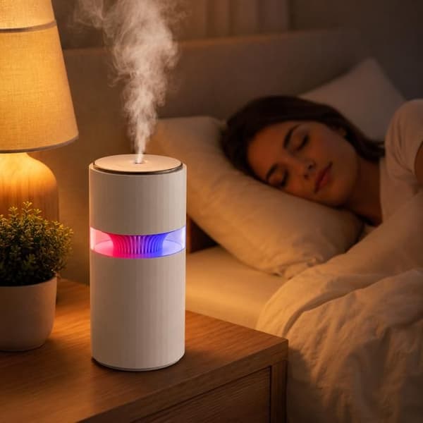 USB Luftfuktare 400 ml Tyst med LED Nattlampa – Bärbar Dimma Diffusor för Sovrum, Kontor, Hem – Vit Vit