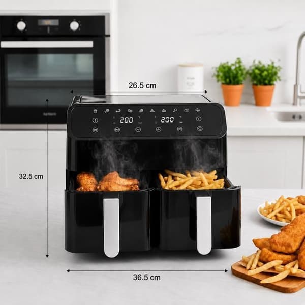 Dubbel luftfritös 8 L 2000 W - Dubbel korg 4 L + 4 L - 10 program - LED pekskärm - Utan olja