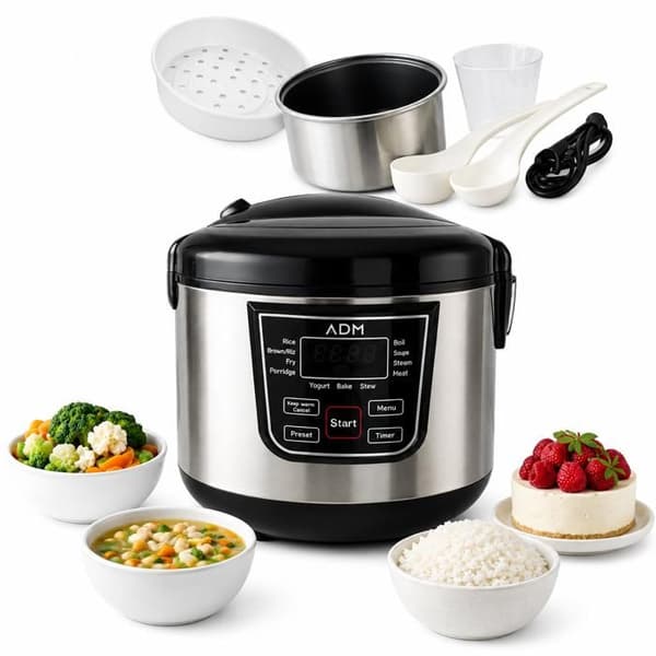 Multikokare 4L 700W ADM – Elektrisk Riskokare 12 Program – Ångkokning, Soppa, Yoghurt – Håll varm – LED-skärm