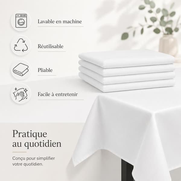 Sæt med 5 Vandafvisende Hvide Duge 170 x 130 cm – Vaskbar Polyester Rektangulær Dug til Bryllupsreception Vit