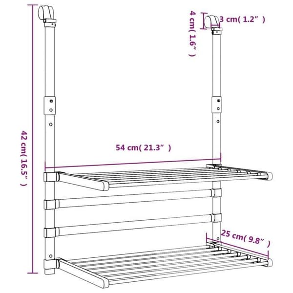 Tøjstativ Balkon Aluminium 54 x 25 x 42 cm Foldbart 2 Niveauer 7 m Sølv Silver