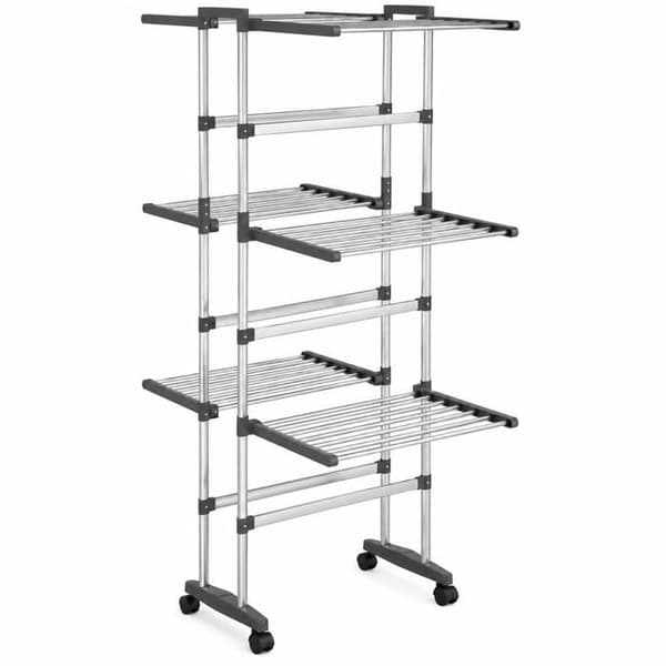 Tøjstativ 3 Niveauer på Rullende Hjul 60 x 70 x 129 cm Foldbart Aluminium Sølv Silver