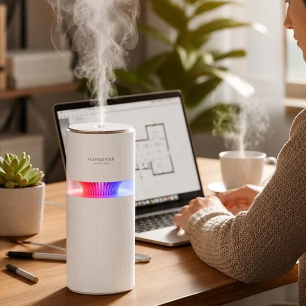USB Luftfuktare 400 ml Tyst med LED Nattlampa – Bärbar Dimma Diffusor för Sovrum, Kontor, Hem – Vit Vit
