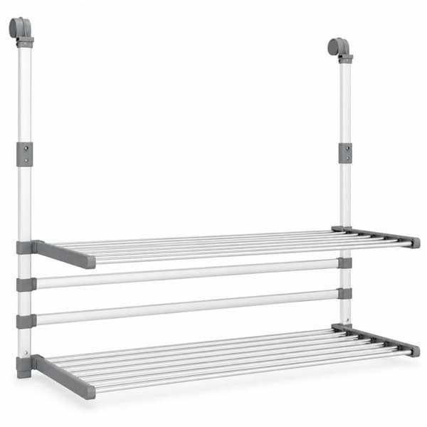 Tøjstativ Balkon Aluminium 89 x 25 x 60-95 cm Sammenklappelig 2 Niveauer 10 m Sølv Silver
