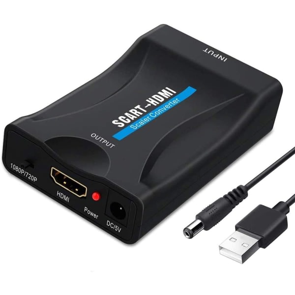 Scart till HDMI Converter Adapter, Audio Video Converter Support HDMI 720p/1080p f?r DVD-spelare till TV