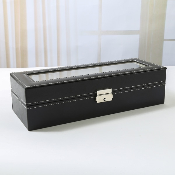 Urbox med 6 fack, läder, smyckesbox