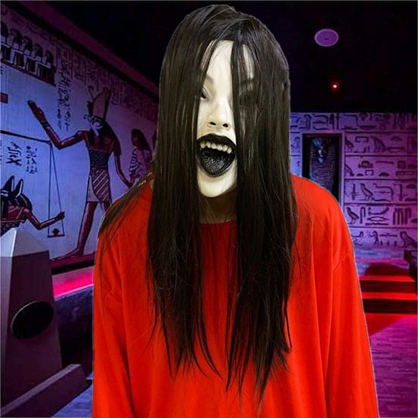 Horror maske script killing NPC mand og kvinde maske hovedbeklædning rum flugt hjemsøgt hus kvindelig spøgelseskjole Halloween dans Black hair eyebrow (including wig)