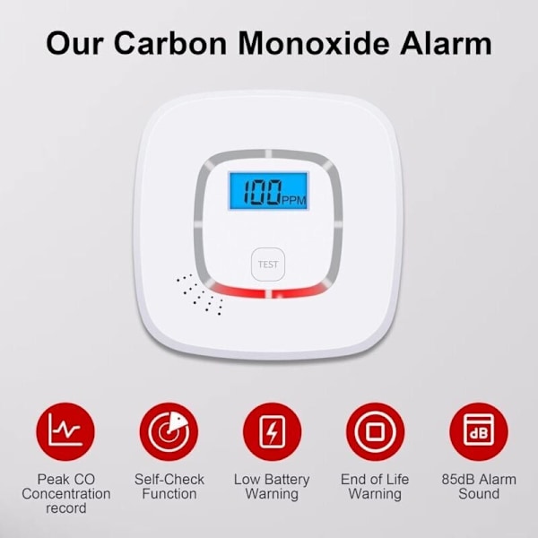 Kolmonoxidvarnare (CO), batteridriven, certifierad, EN