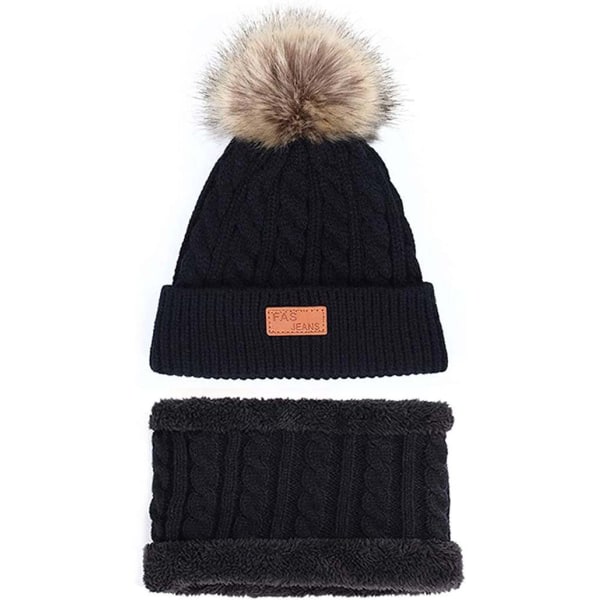 Baby, skjerfsett for jenter og gutter, varm pels-bobble beanie-lue