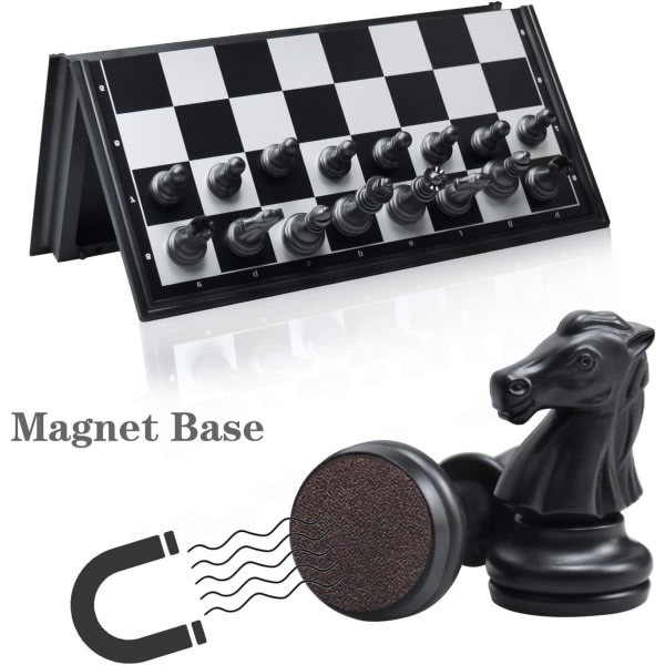 Deluxe hopfällbart sett, magnetisk schackbräde med schack, svart