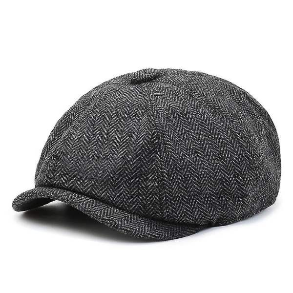 Sztxj Newsboy Style Platt Cap Spids Kasket Herre Dame Sort Panel Peaky Cap Tweed Retro Platt Keps Gatsby Cap
