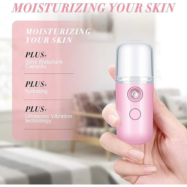 2 bærbare mini ansiktsdusjer (rosa og blå), håndholdt nano mini f