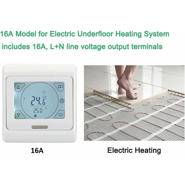 WG809 Huonetermostaatti, 7 päivän ohjelmoitava LCD-näyttö AC230V 16A sähköiselle lattialämmitykselle, valkoinen