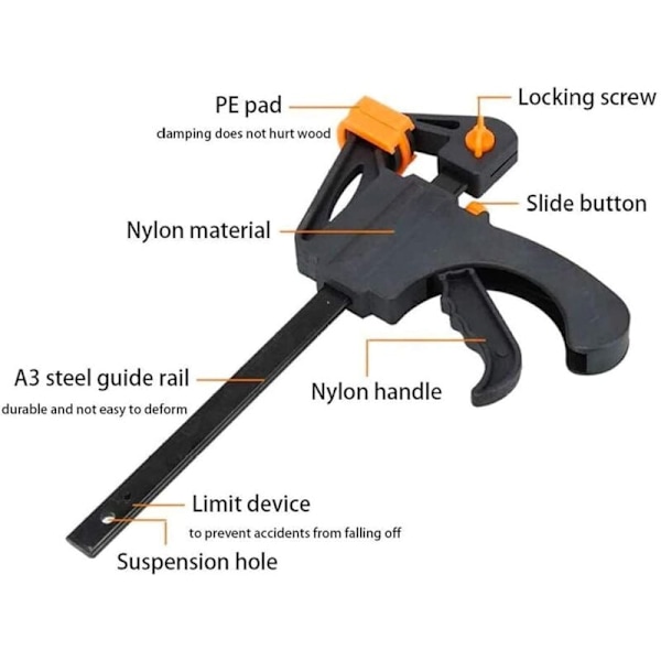 4 Stycken 10 cm Spärrklämmor Enhandsstångklämmor, Wolfcraft Snabbklämma Spärrstångklämma för Träbearbetning DIY Hantverk