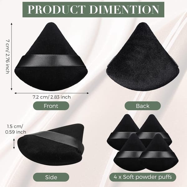 Triangular Makeup Loose Powder Puff Makeup Accessories (Black) 4 Pieces_yux