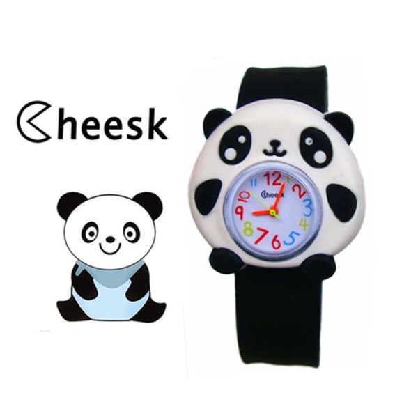 Barnklocka med tecknad figur, Quartz Elektronisk Armbandsur (Panda (svart)