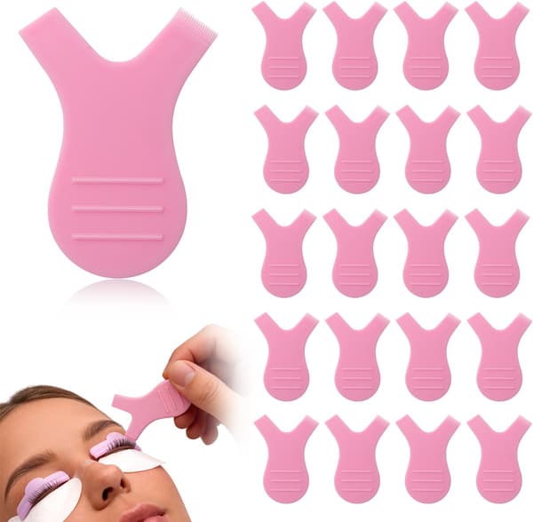 20 stk Y-formede vippeløftkammer, vippeseparerende og krøllende verktøy i plast for vippesalonger, rosa, 4,5 x 3,3 cm