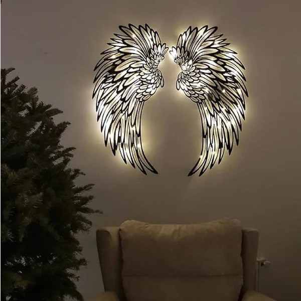 Enkelit siivet seinäkoriste, antiikki riippuva metalli enkelit siivet seinäkoriste LED Roman LED 30cm