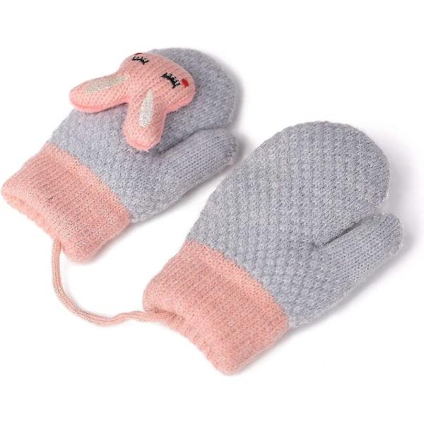 2 par småbarnsvintervotter for babyjenter, sherpafôret, varme strikkede votter med tegneserie-design